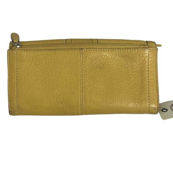 Fossil Yellow Leather Blackburn Checkbook Cover Flap Snap Trifold Wallet 7.5" - Picture 3 of 6